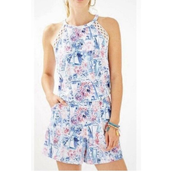 Lilly Pulitzer Pants - Lilly Pulitzer Lala Romper Crew Blue Tint Sea To Shining Sea Size Small